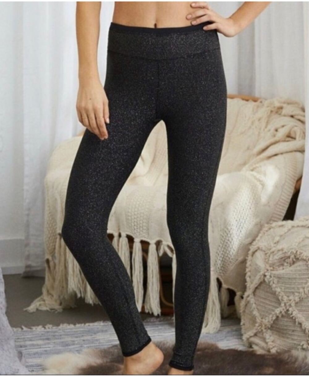 Aerie Women's Size S Chill Black Sparkle Glitter Mid-Rise Leggings Pull-On